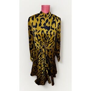Moon River Leopard Dress NWOT Size Large Midi Asymmetrical Long Sleeve Cocktail‎